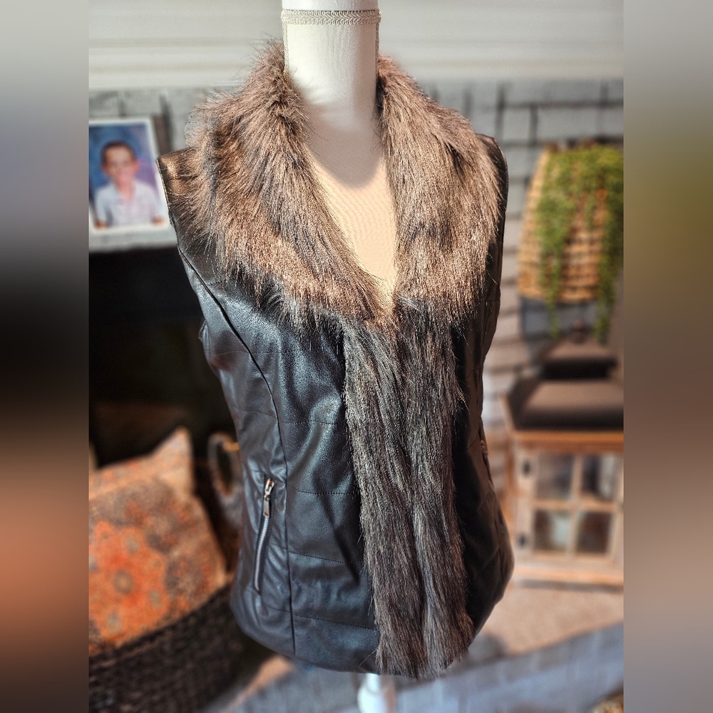 Faux Leather & Fur Vest